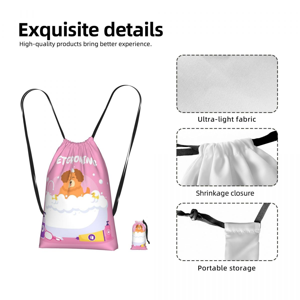 Men'S Grooming Bag - กระเป๋าเป้แบบมีเชือกสำหรับใส่อุปกรณ์ดูแลสัตว์เลี้ยงสำหรับสุนัขและแมว กระเป๋าแบบมีเชือกสำหรับกีฬาและยิม กระเป๋าแบบพกพาสำหรับเดินทางสำหรับผู้ชายและผู้หญิง