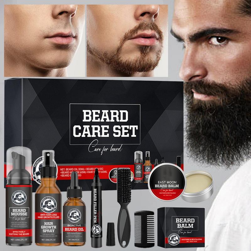 Men'S Grooming Tonic - 7ชิ้นครีมนวดผมตัดแต่งเคราชุดหนวดเคราผู้ชายเพิ่มการเจริญเติบโตของหนวดเคราน้ำมันบาล์มเคราแปรงขนแข็งสำหรับเครามูสน้ำมันบำรุงเครา