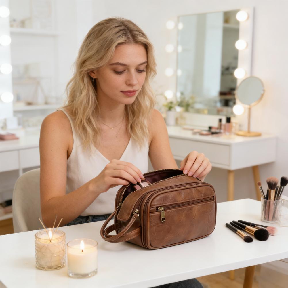 Men'S Grooming Bag - กระเป๋าเครื่องสำอางสำหรับเดินทาง กระเป๋าใส่ของใช้ในห้องน้ำหนังเทียม กันน้ำ ชุดโกนหนวดสำหรับเดินทาง กันน้ำ กระเป๋าจัดระเบียบอุปกรณ์อาบน้ำสำหรับผู้ชาย