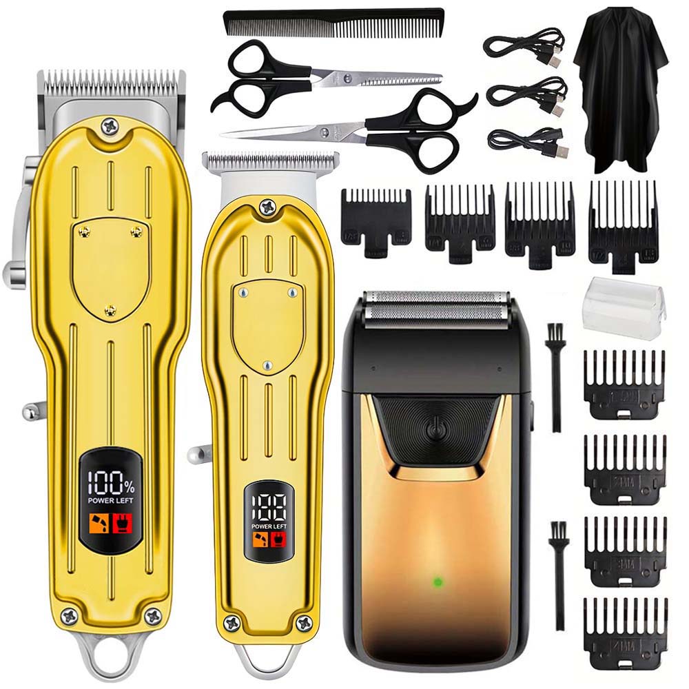 Men Grooming Outfit - ชุดเครื่องตัดผมมืออาชีพพร้อมหน้าจอ LCD, เครื่องตัดแต่งหนวดไร้สายและเครื่องโกนหนวดแบบฟอยล์สำหรับผู้ชาย, ชุดอุปกรณ์ดูแลตัวเองแบบชาร์จ USB พร้อมหัวตัดหลายขนาดและอุปกรณ์เสริม