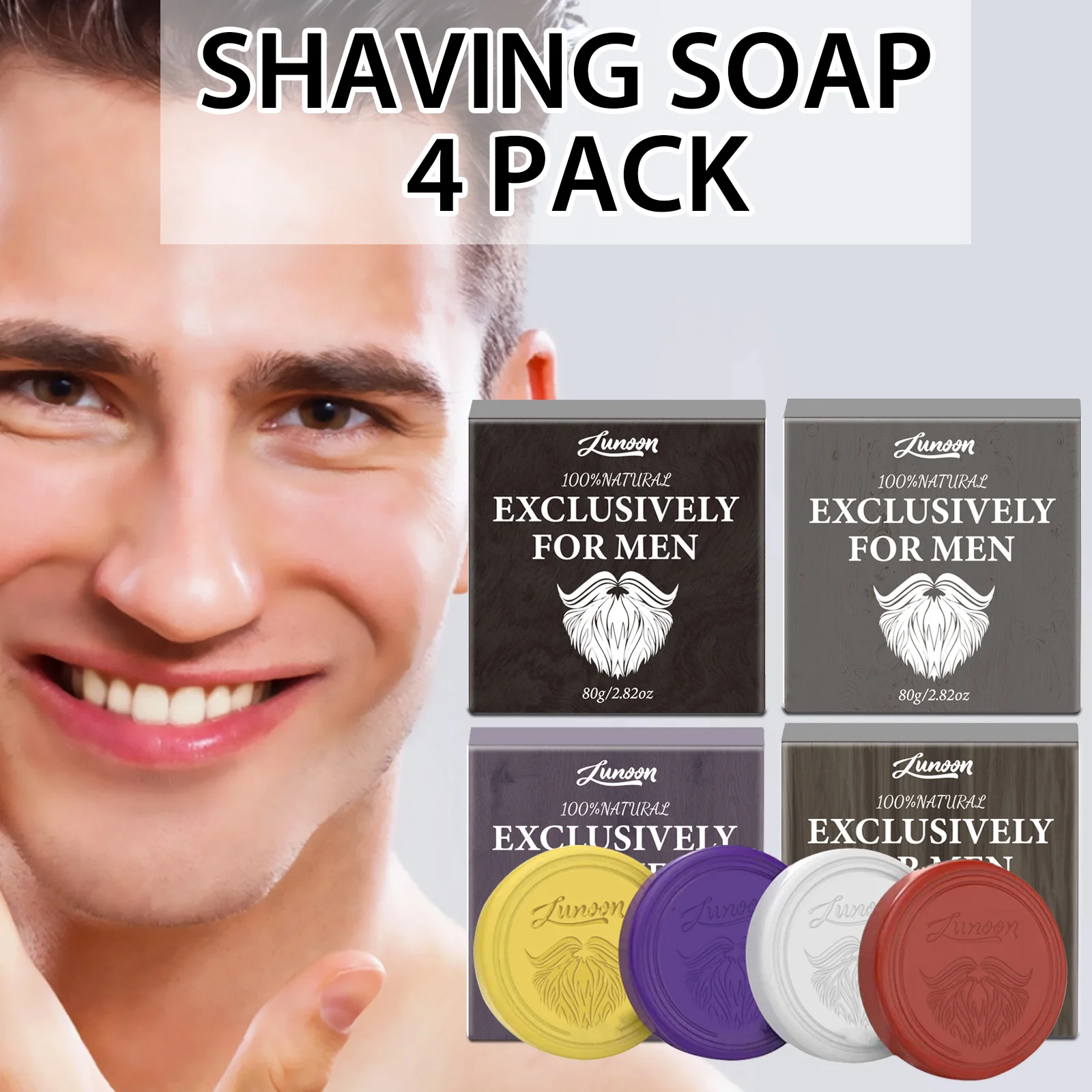 Men'S Beard Grooming - สบู่โกนหนวดสำหรับผู้ชาย 4/1 ชิ้น ทำด้วยมือ เนื้อสัมผัสเนียนละเอียด ช่วยให้ใบหน้าสะอาดสดชื่น