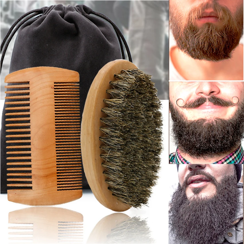 Shaving Brush Set - Soft Boar Bristle ไม้แปรงเคราช่างทําผมเครื่องมือโกนหนวดชายหนวดหวีชุดพร้อมกระเป๋าเคราหวีผมชุด