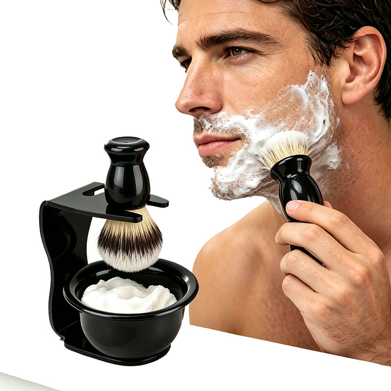 Shaving Brush Set - ชุดแปรงโกนหนวดพร้อมฐาน 3-in-1 ชามใส่สบู่โกนหนวด, แปรงโกนหนวดขนแปรง, ชุดอุปกรณ์ดูแลเคราและขนบนใบหน้า ช่วยให้ฟองสบู่ง่าย