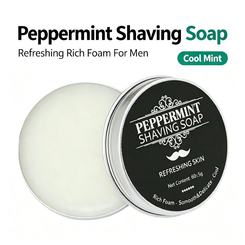 Men'S Grooming And Skin Care - สบู่โกนหนวดกลิ่นเปปเปอร์มินต์ 60 กรัม สบู่โกนหนวดสำหรับผู้ชาย ฟองโฟมเข้มข้น บำรุงผิวให้สดชื่น
