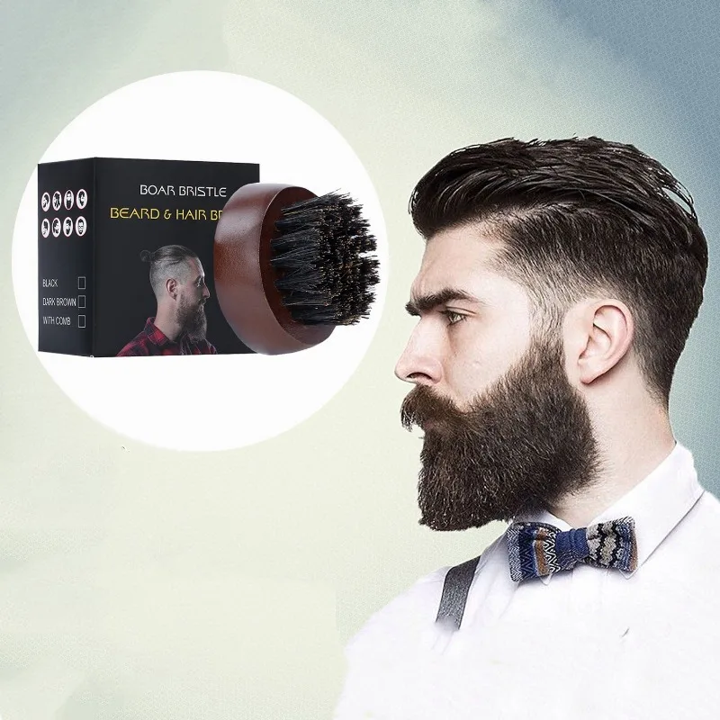 Men'S Beard Grooming - แปรงเคราขนแปรงหมูป่าสำหรับผู้ชายแปรงตัดแต่งเคราไม้วอลนัททรงกลมขนาดเล็กอุปกรณ์เสริมสำหรับร้านตัดผม