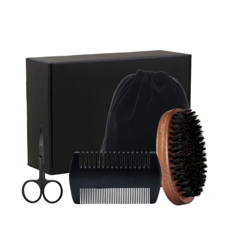 Shaving Brush Set - ชุดแปรงโกนหนวดผู้ชาย Boar Bristle แบบพกพาตัดผมเคราธรรมชาติแปรงหวีกรรไกรสําหรับทําความสะอาดผิวหน้าจัดแต่งทรงผมเครื่องมือของขวัญ