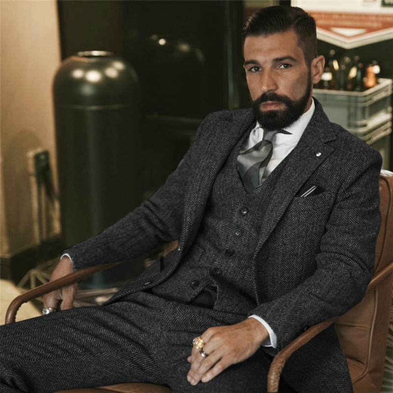 ผ้าขนสัตว์สีเทา Tweed ชุดฤดูหน - Men Grooming Outfit บทวิจารณ์และราคา